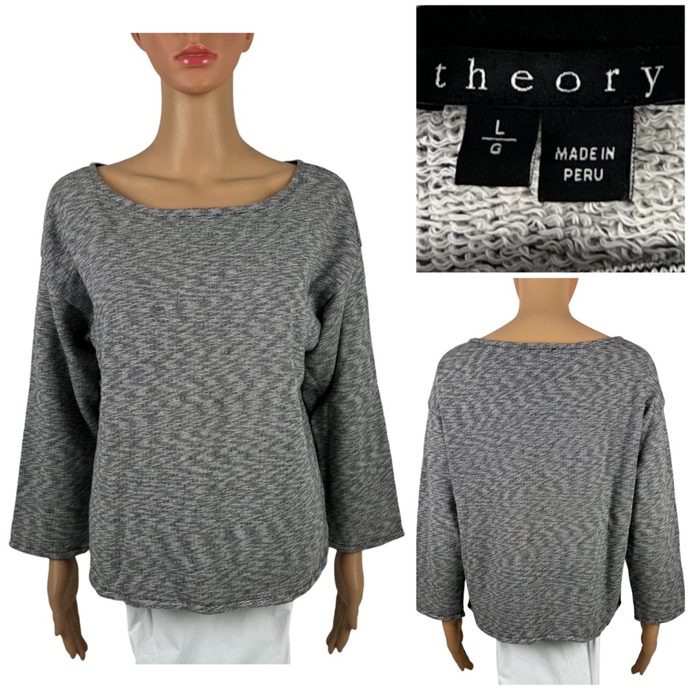 Theory Womens Large Sweatshirt Gray Edasha 100% Pima Cotton Heathered Casual EUC